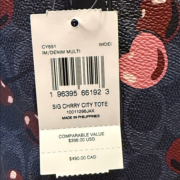 NWT Coach Cherry Print CityTote and Wallet Set -Navy Blue Pink Incl DB,Charm - Picture 14 of 15